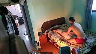 My sexy wife comes home from work and lies naked in my bed to massage her big ass and fuck her