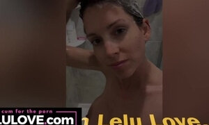 'Big boobs babe washes hair twice in shower then conditioner and flexes breast pecs before getting out - Lelu Love'