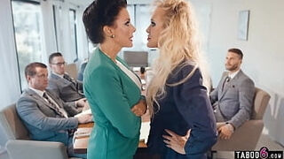 Business woman Brandi Love lesbian sex in the office