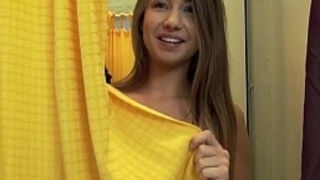 Natural busty ababe banged in public change room