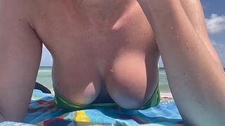 Hot Italian Milf Artemisia Love at the Public Beach In Miami wearing a Micro Bikini Big tits Fetish Sexy Milf Outside