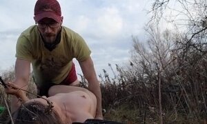 'Cute outside blowjob and sex turns rough when pixie gets a spanking'