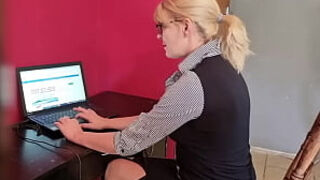 Part of a secretaries job is to keep her boss happy even sucking his cock