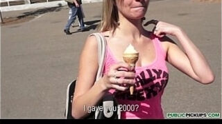 Blonde Czech student Angelica is talked into having sex in public