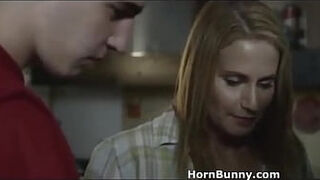 Step mom and step son behind step dad's back