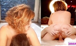 Intense female orgasm as she fucks a guy in a hot tub