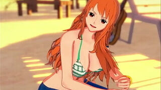 Nami gives you the handjob of your life on the beach JOI - One Piece