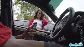 Dick Flash&excl; Cute Teen Gives Me Hand Job in Public Parking Lot after She Sees My Big Black Cock