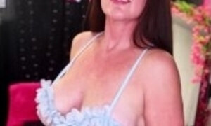 57 Year Old Mature MILF Tries Blue Transparent Baby Doll Lingerio Try On