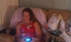 Step Sis Playing Video Games In Her Flower Silk Mini Dress