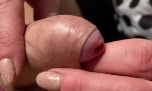 'Limp and Hard Dick Foreskin play until he cum shoot'