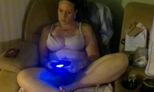 Step Mom smoking and playing video games in her bra and panties